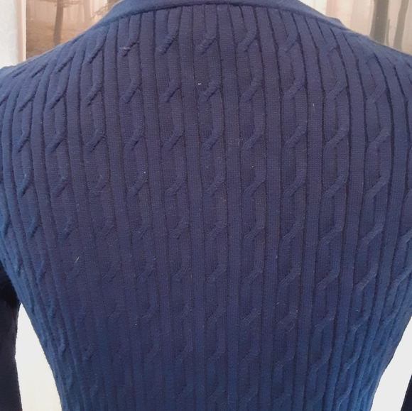 Talbots Navy Cable Knit Buttondown Pima Cotton Cardigan - Picture 4 of 7